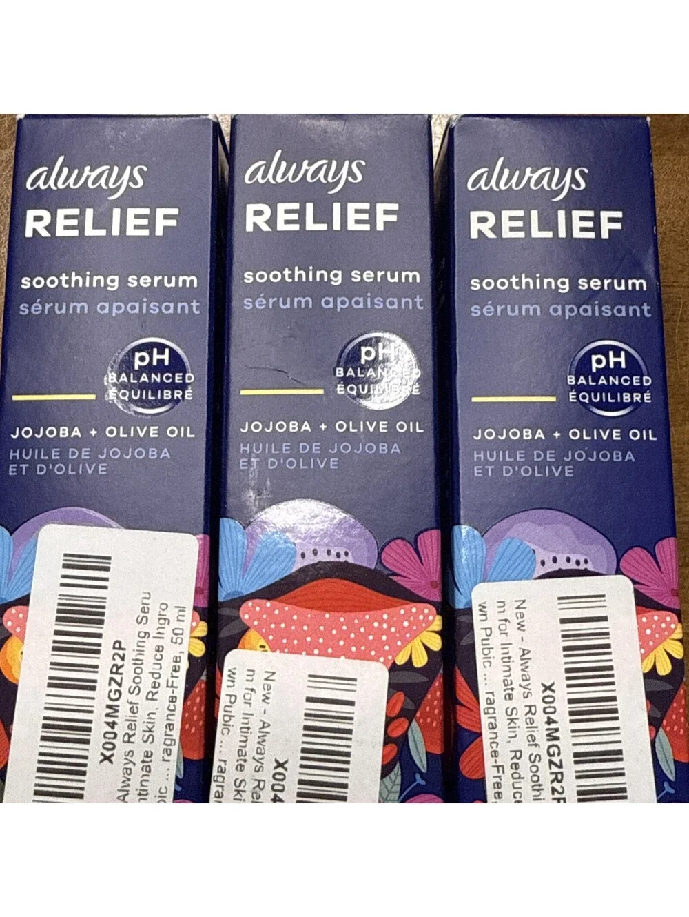 Always Relief Soothing Serum Jojoba & Olive Oil 1.7oz / 50ml x 3 = New & Sealed